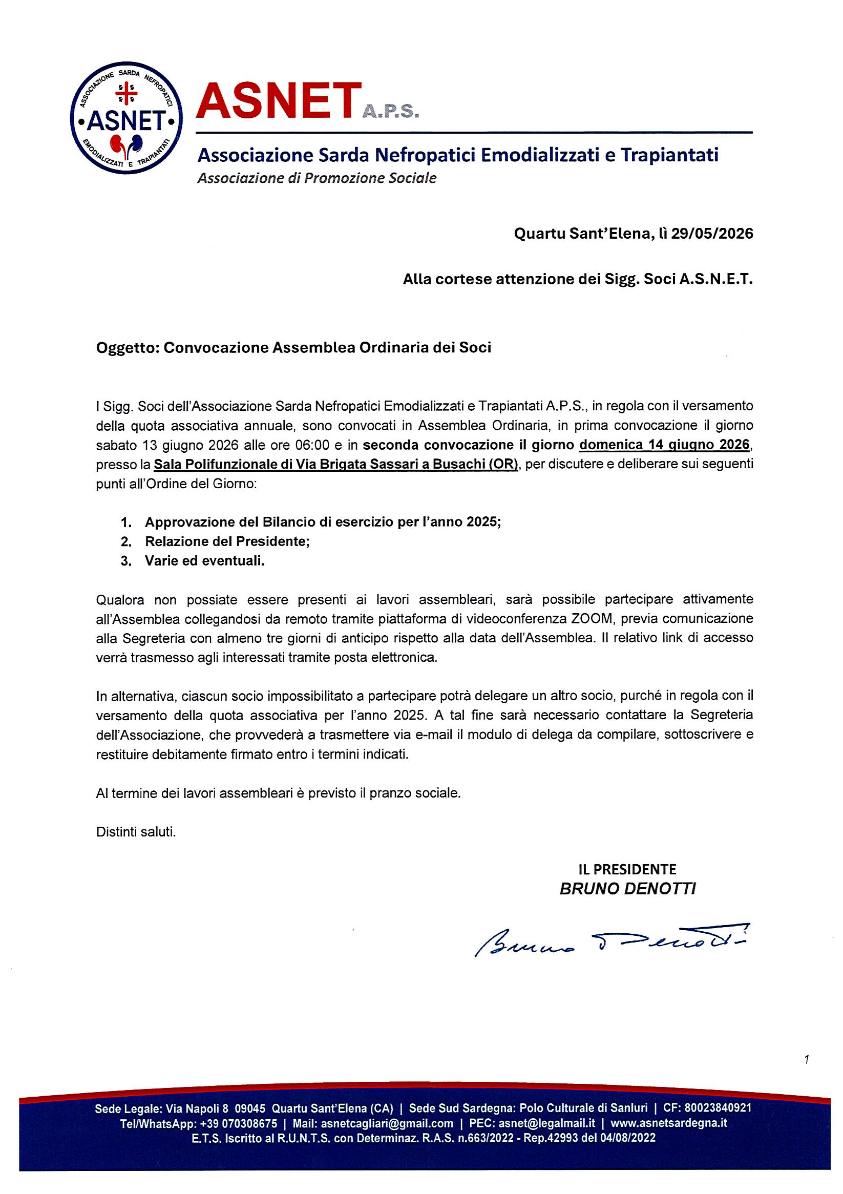 CONVOCAZIONE ASSEMBLEA DEI SOCI ASNET 2026